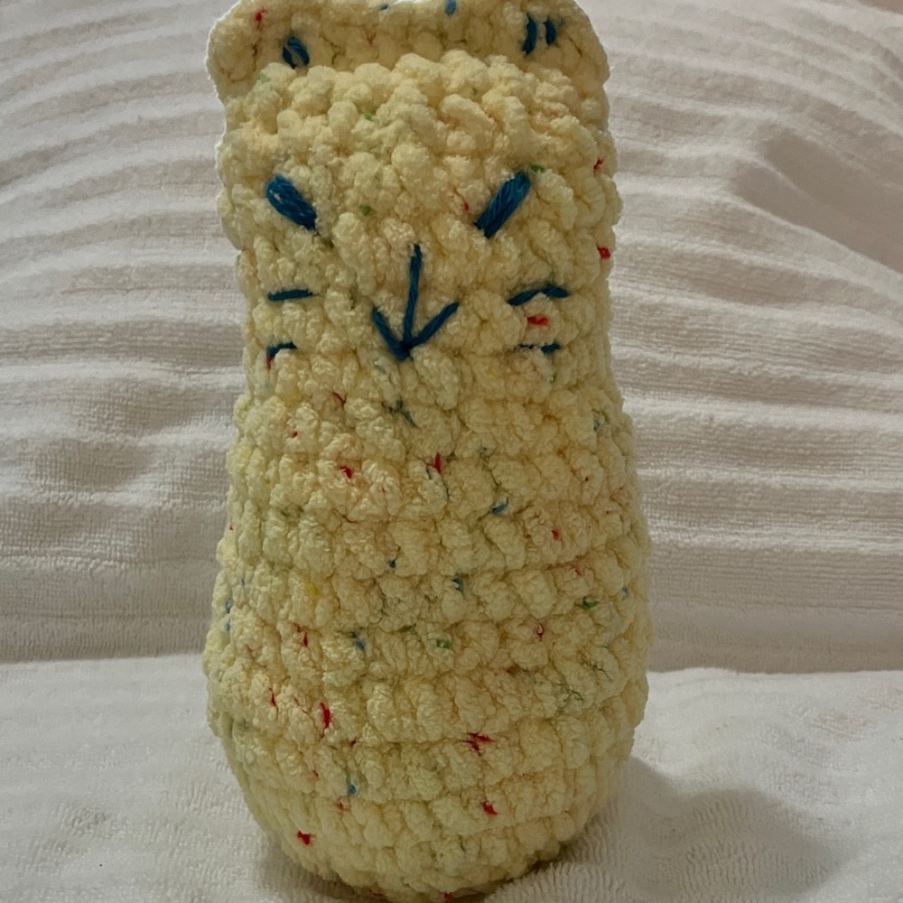 Handmade Yellow Crocheted Cat Plush. Hand crocheted. New.